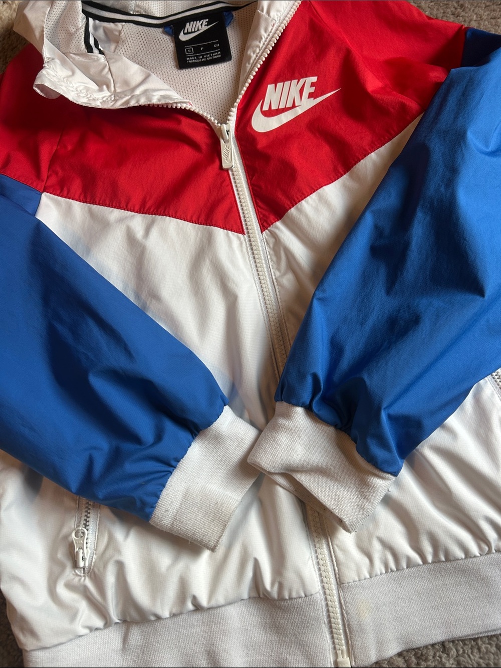 Nike Red, White & Blue Hooded Windbreaker Jacket